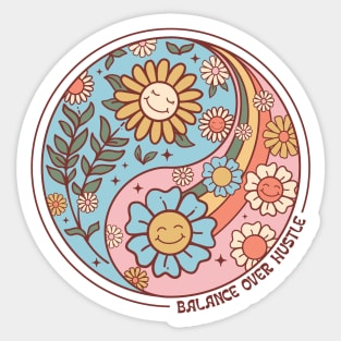 Balance Over Hustle Retro Yin Yang Sticker